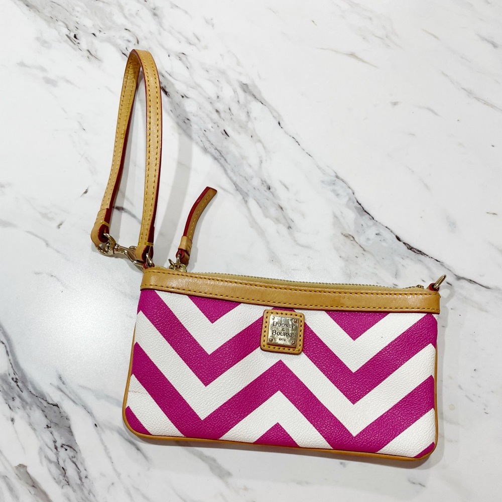 Dooney and Bourke Pink and White Chevron Wristlet